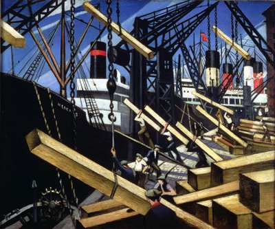 Loading Timber, Southampton Docks, 1916-17 by Christopher Richard Wynne Nevinson